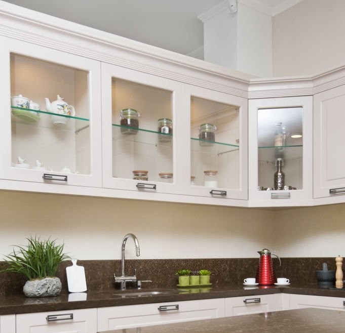 kitchen cabinets with glass doors