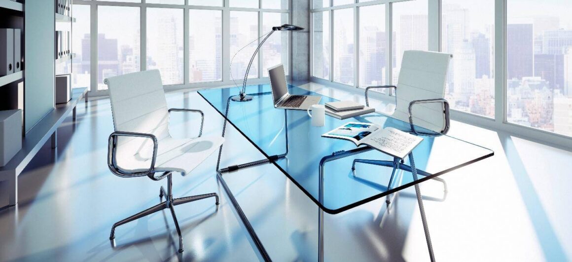 Glass Top Desk with Chairs for Corporate Office