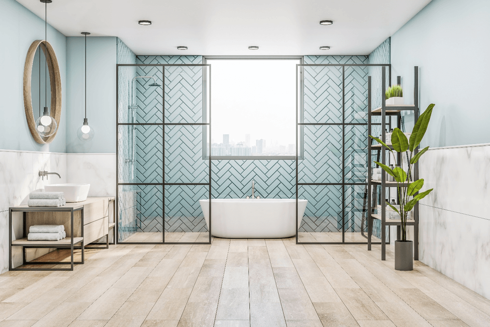 Bathroom Partition with Tempered Glass Wall