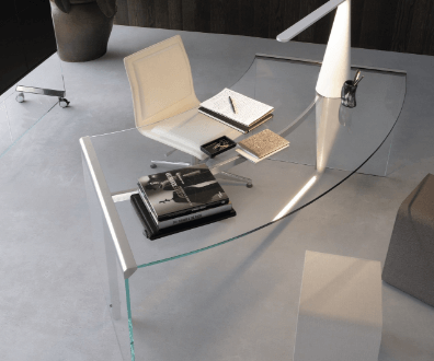 Bent glass table for office use