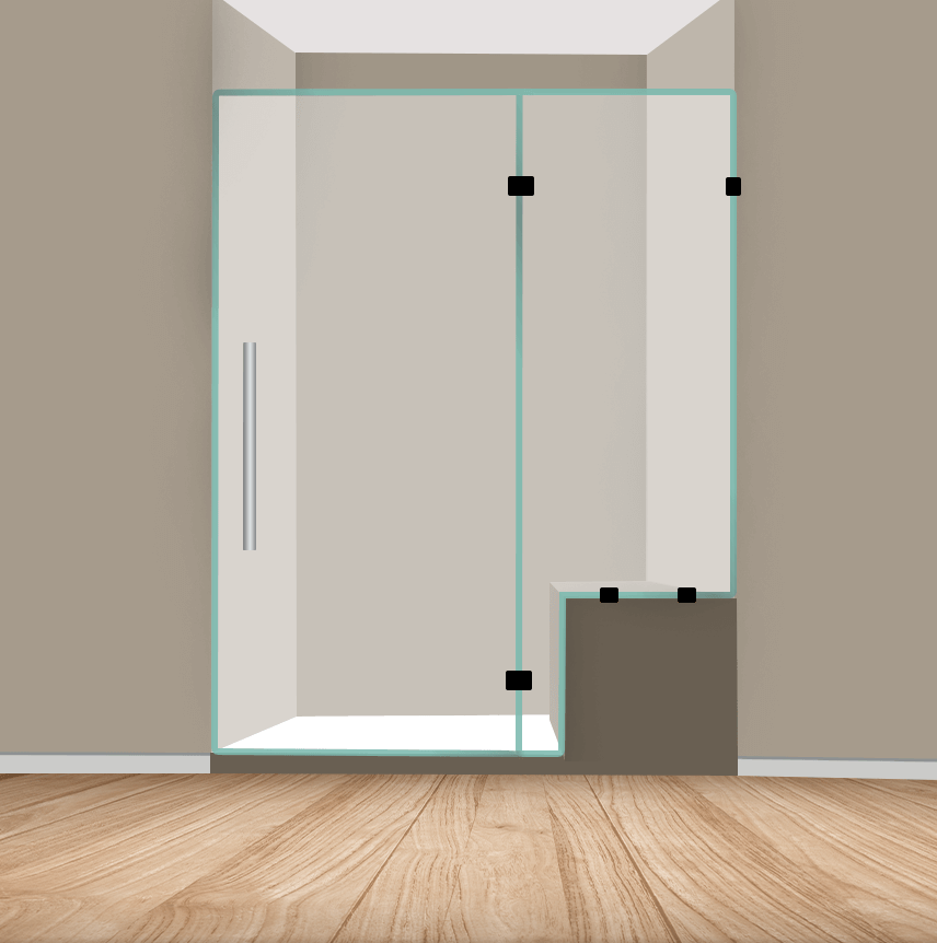 Left Handle Shower Door Panel With Right Knee Wall