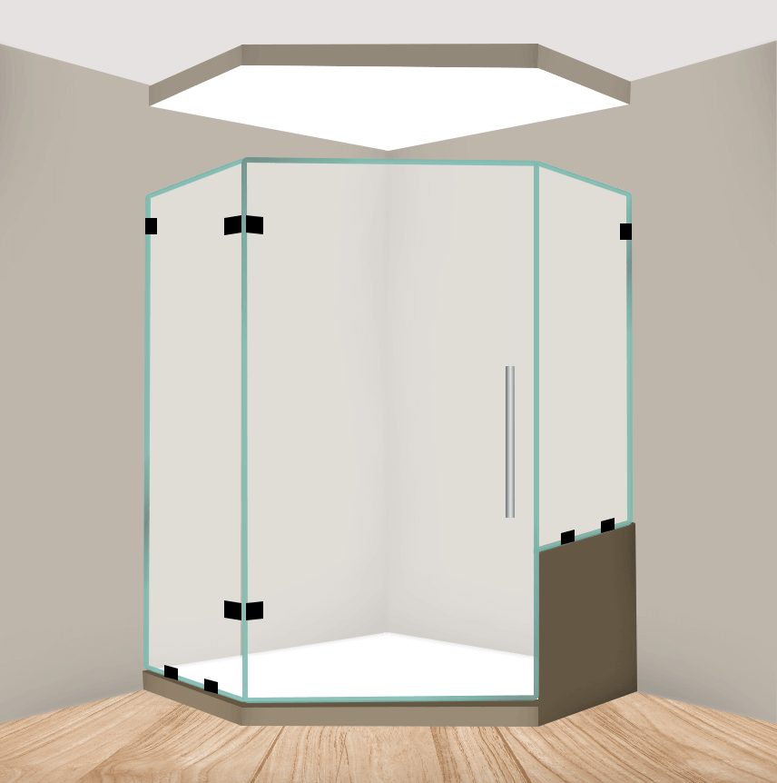 Right Handle Neo Angle Shower Door With Right Knee Wall