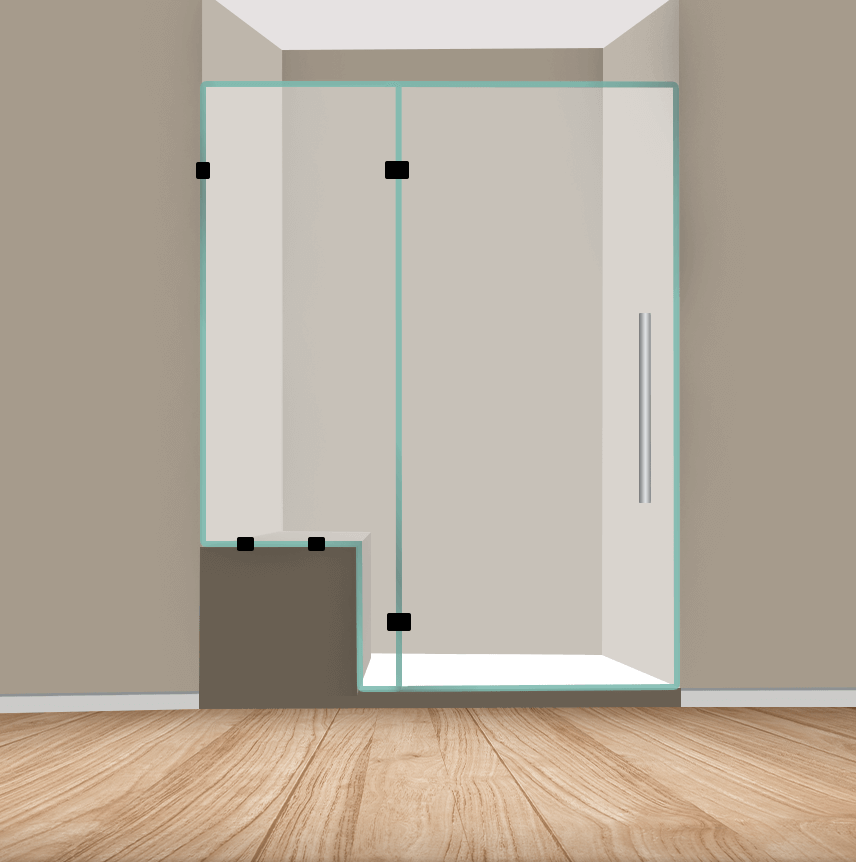 Right Handle Shower Door Panel With Left Knee Wall