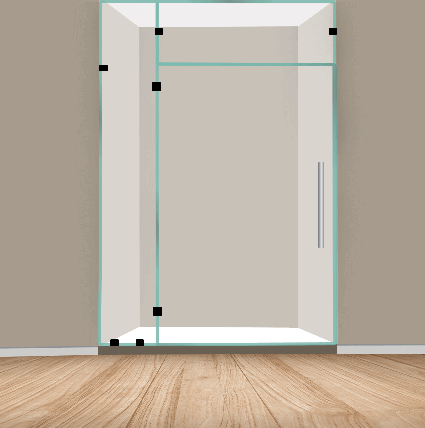 Right Handle Door Left Panel Shower Door With Transom
