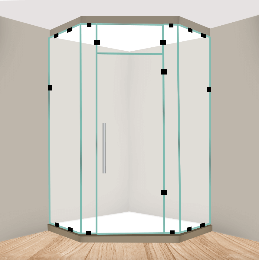 Left Handle Neo Angle Shower Door With Extra Side Glass