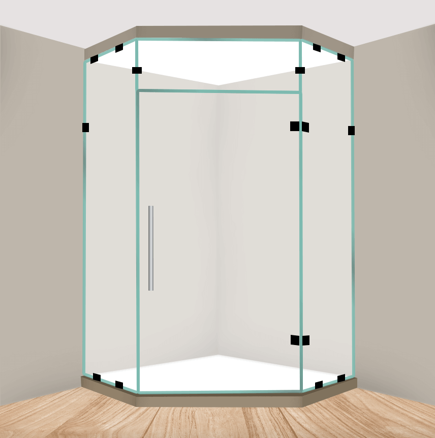 Left Handle Neo Angle Shower Door With Steam Shower Transom