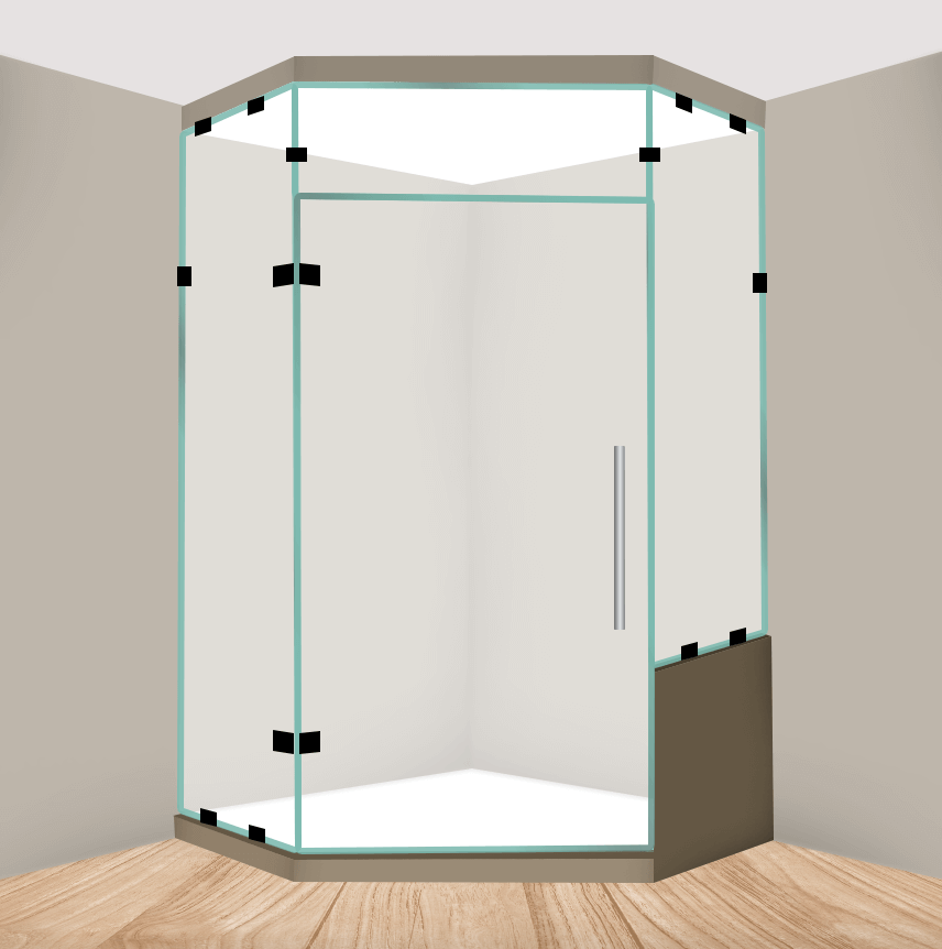 Right Handle Neo Angle Shower Door With Right Knee Wall