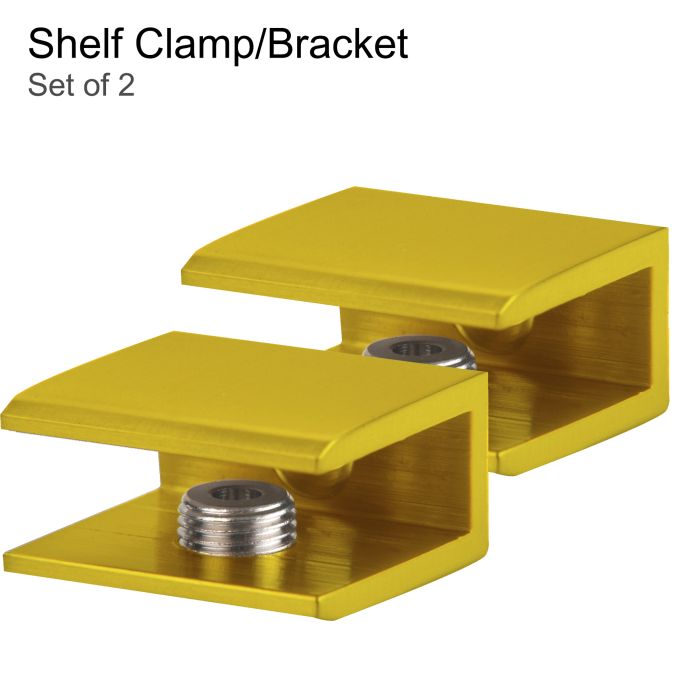 Brass Square Glass Shelf Bracket / Clamp (Set Of 2)