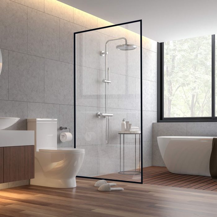 Velvon 34 X 74 Inch Framed Fixed Glass Shower Wall Panel Matte Black