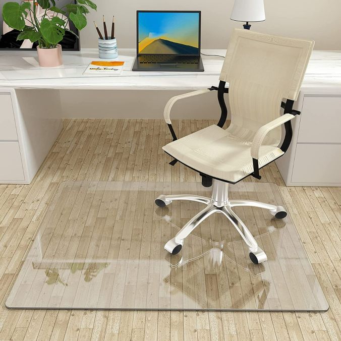 45 x 53 Glass Chair Mat 1/4 Thick Clear Tempered Glass with Smooth Polished Edges | Protect Your Home or Office Floor and Carpet